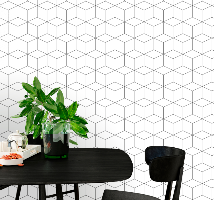 Papier peint formes géometriques motif hexagonal blanc - TenStickers