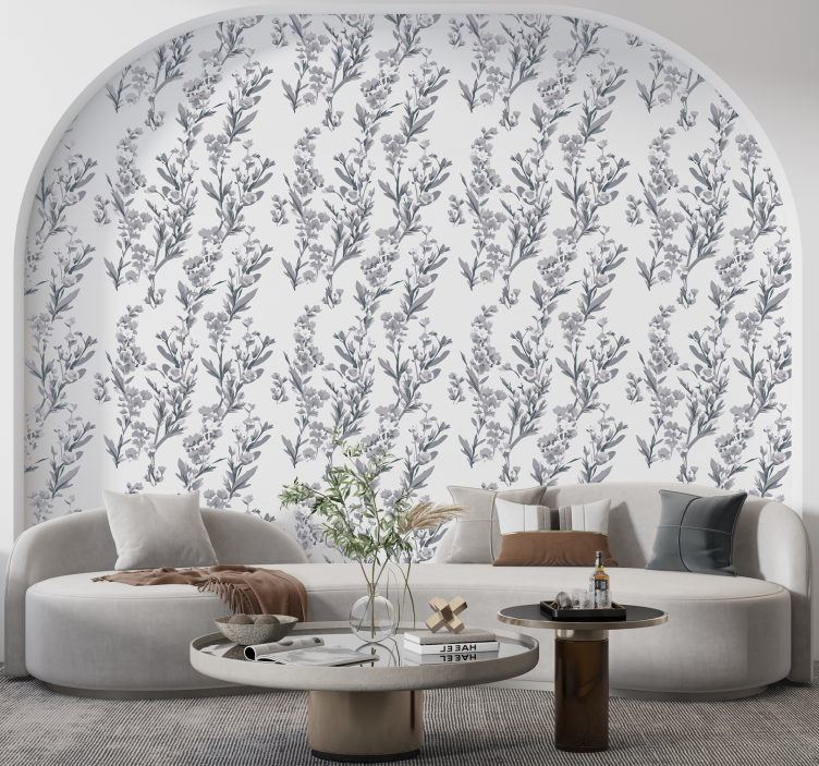 Papier peint gris art floral - TenStickers
