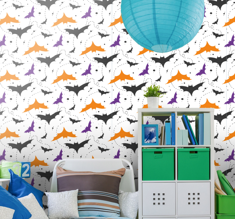 Papier peint halloween motif de chauve-souris coloré - TenStickers