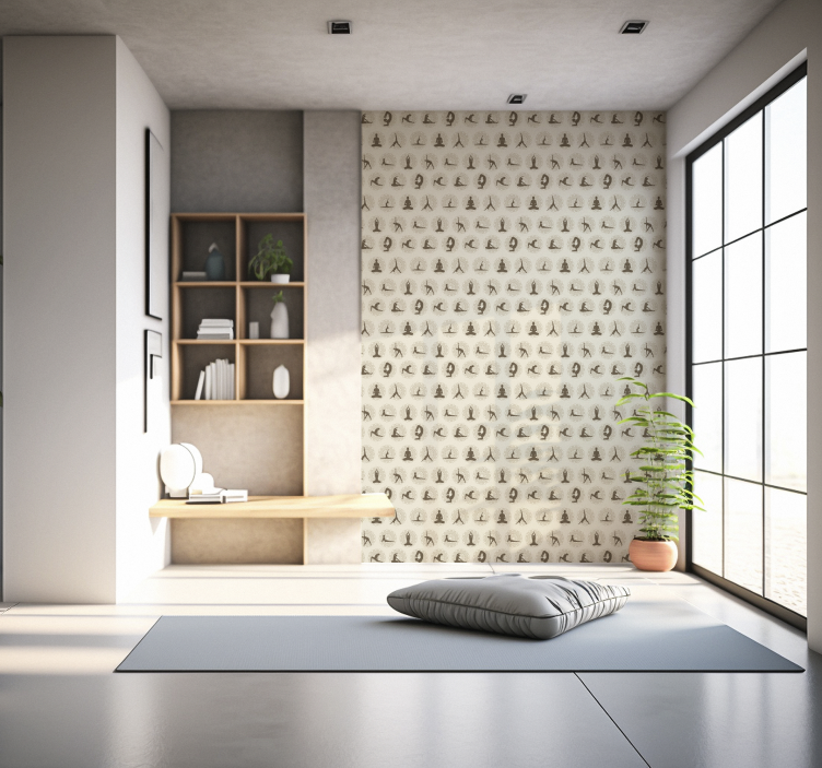 Papier peint beige icônes de yoga marron - TenStickers