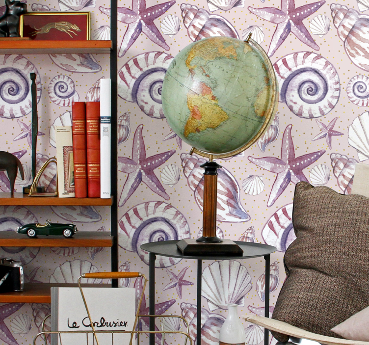 Papier peint poissons motif papillon coquillage - TenStickers