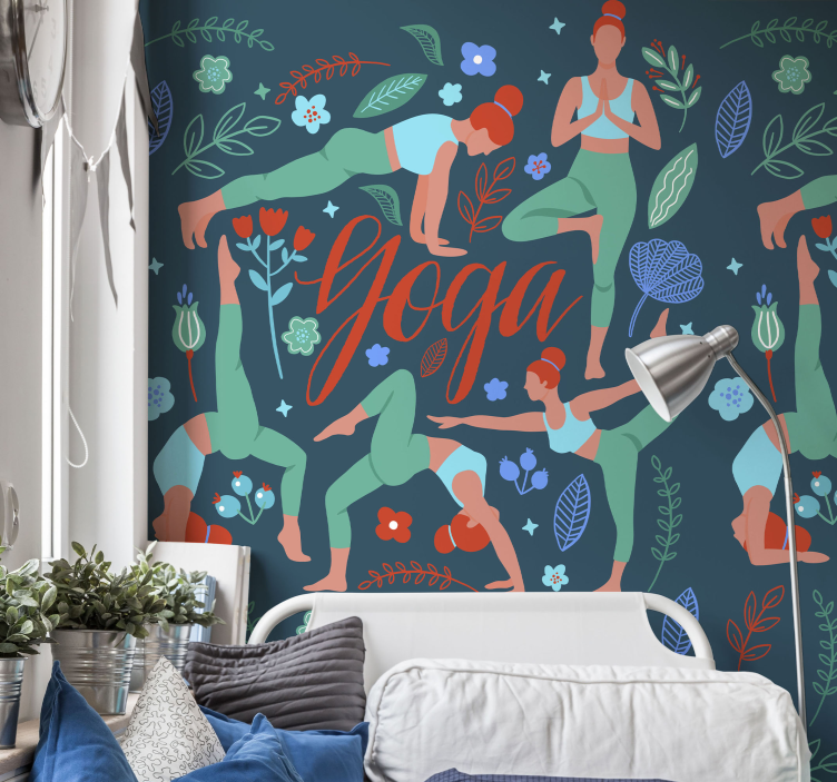 Papier peint nature illustration de postures de yoga - TenStickers