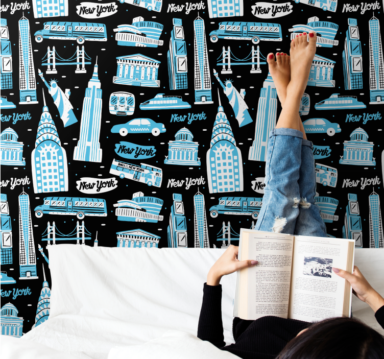 Papier peint New York collage d'icônes urbaines - TenStickers