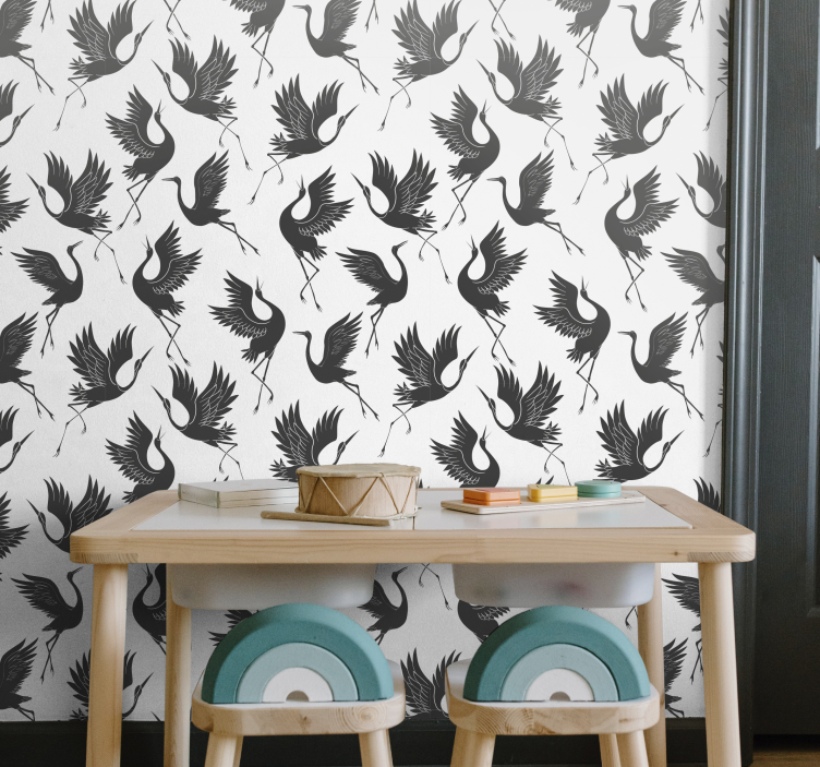 Papier peint oiseaux motif de silhouette de grue - TenStickers