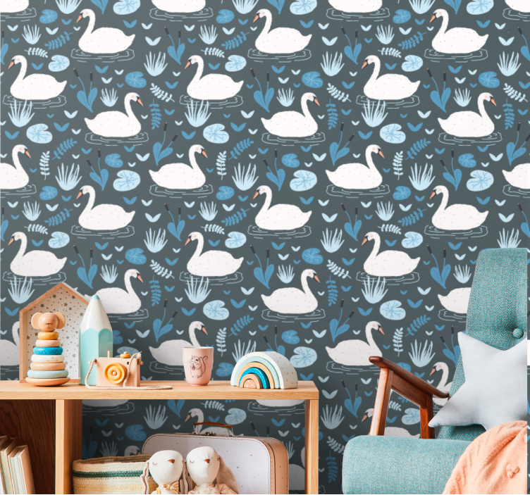 Papier peint oiseaux motif du lac des cygnes - TenStickers