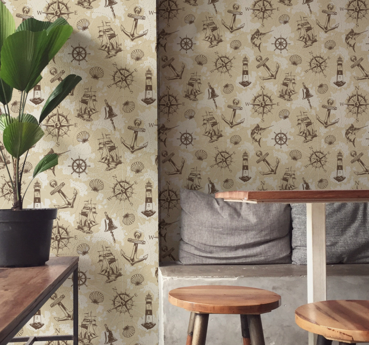 Papier peint vintage Objets de la mer - TenStickers