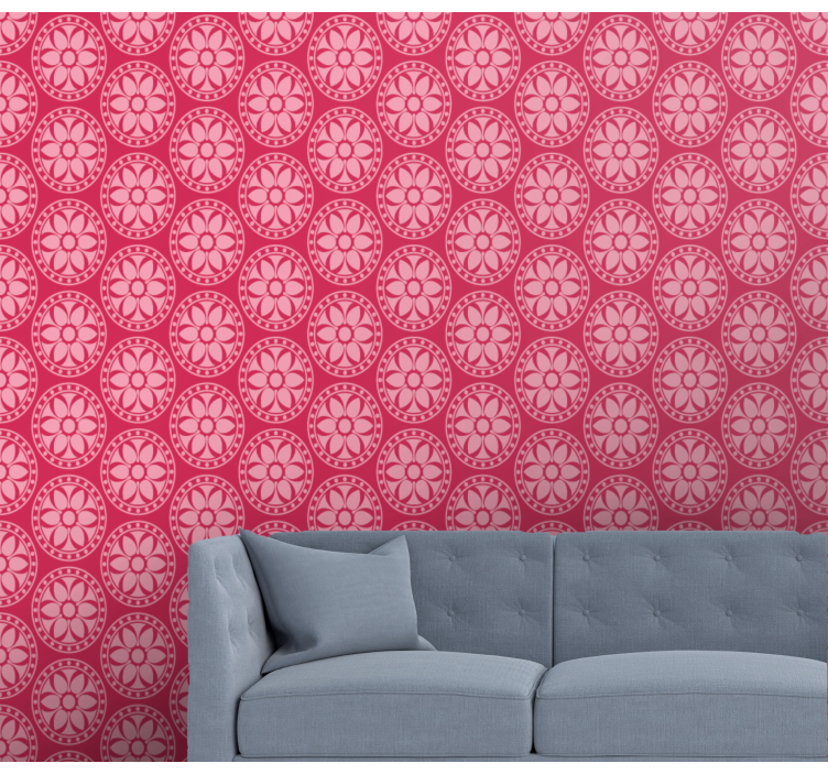 Papier peint rose motif floral géométrique - TenStickers