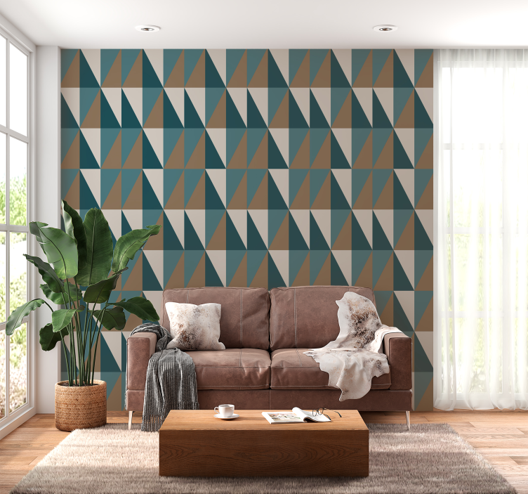 Papier peint triangles motif gris et bleu - TenStickers