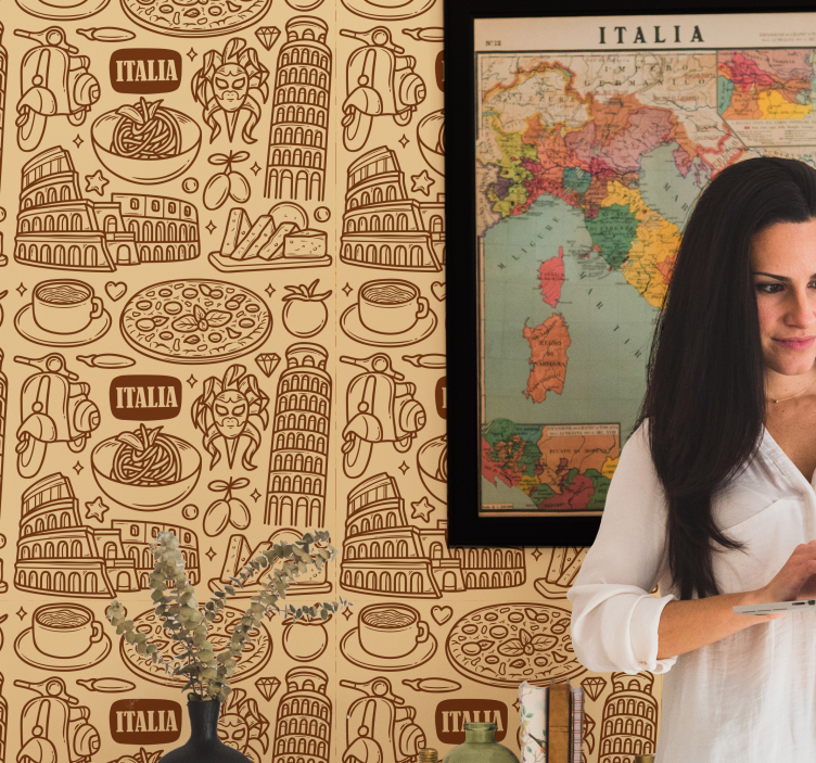 Papier peint pays croquis de monuments italiens - TenStickers