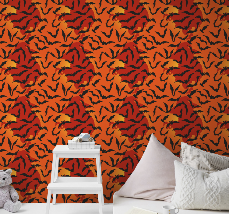 Papier peint Chauves-souris sur fond rouge et orange - TenStickers