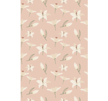 Papier peint couloir motif floral lys blanc sur fond nude - TenStickers