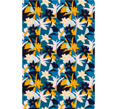 Papier peint couloir motif floral lys blancs sur fond bleu - TenStickers