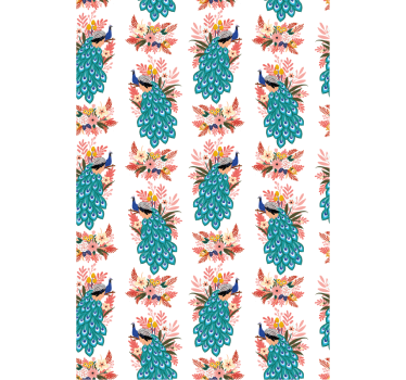 Papier peint couloir paons parmi les fleurs - TenStickers