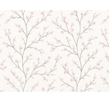 Papier peint chambre adulte arbre gris avec fleurs roses - TenStickers