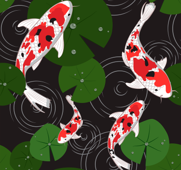 Papier peint poissons paysage d'étang de carpes koï - TenStickers