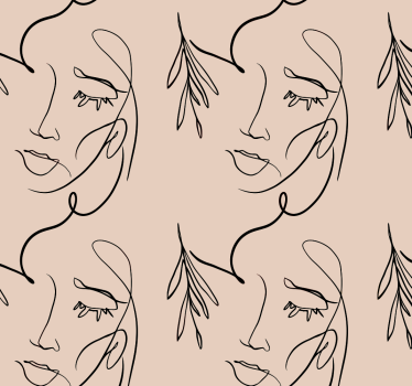 Papier peint beige visages de lignes abstraites - TenStickers