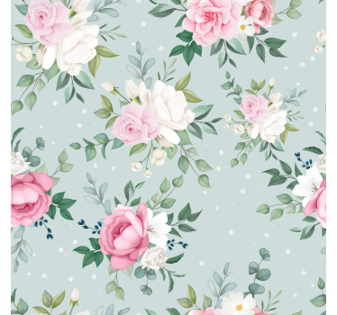 Papier peint fleur moderne Floral bleu et rose - TenStickers