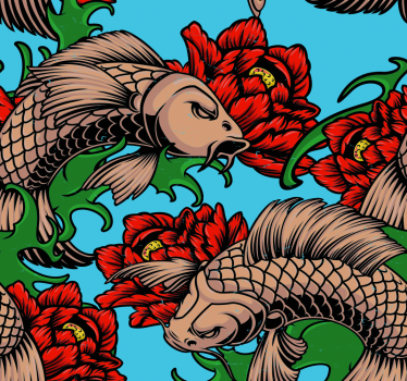 Papier peint poissons fusion florale féline - TenStickers
