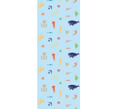 Papier peint chambre fille Petit poisson fond bleu - TenStickers
