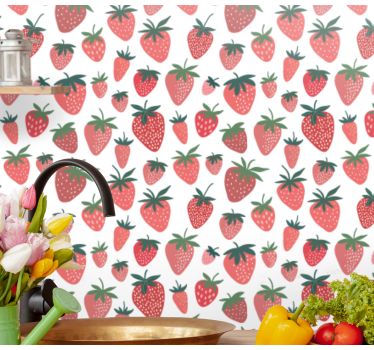 Papier peint pour cuisine Main dessiner des fraises - TenStickers