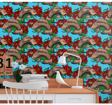Papier peint poissons fusion florale féline - TenStickers