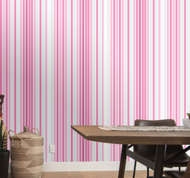 Papier peint à rayure sticker vertical rose et blanc - TenStickers