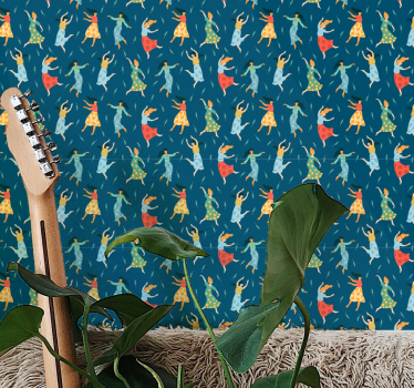 Papier peint bleu motif femmes dansantes - TenStickers