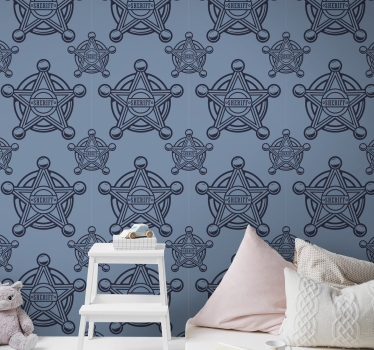 Papier peint rayé motifs d'étoiles de shérif - TenStickers