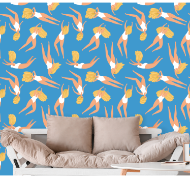 Papier peint bleu nageurs joyeux - TenStickers