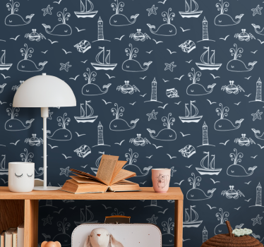 Papier peint poissons scène nautique avec baleine - TenStickers