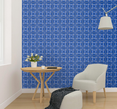 Papier peint avec carré bleus avec la ligne grise - TenStickers