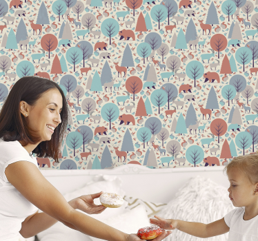 Papier peint avec des animaux et des arbres - TenStickers