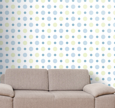 Papier peint avec rond Points bleus, jaunes et blancs - TenStickers