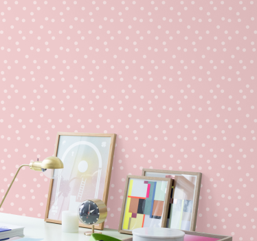 Papier peint avec rond Pois rose pastel et blancs - TenStickers