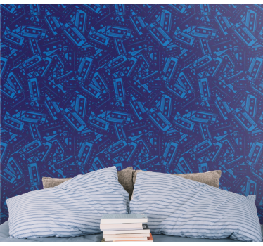 Papier peint bleu motif alphanumérique - TenStickers
