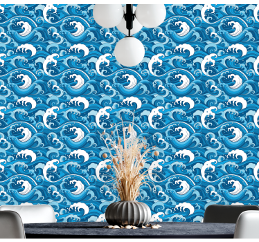 Papier peint bleu motif de vagues océaniques - TenStickers