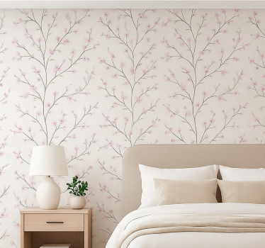 Papier peint chambre adulte arbre gris avec fleurs roses - TenStickers
