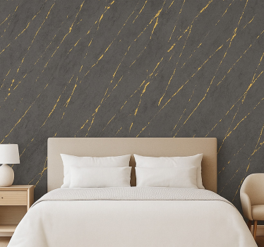 Papier peint chambre adulte marbre gris avec rayures dorées - TenStickers