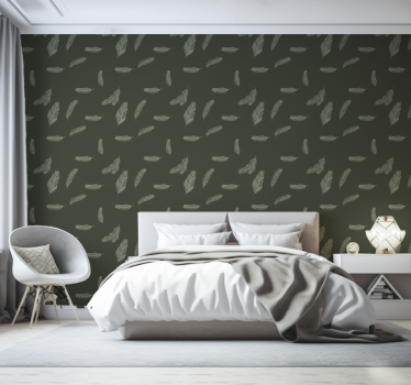 Papier peint chambre adulte plumes vertes - TenStickers