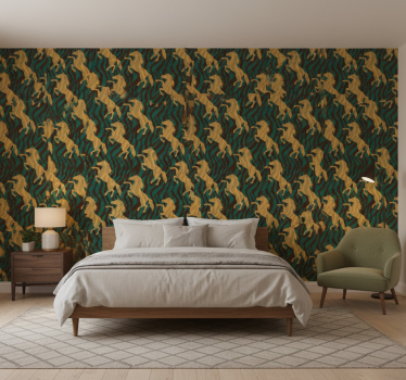 Papier peint chambre cheval vert et marron africain - TenStickers