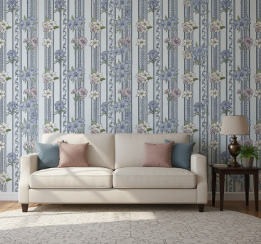 Papier peint chambre design rayé floral vintage - TenStickers