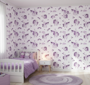 Papier peint chambre enfant licornes violettes fantaisie - TenStickers