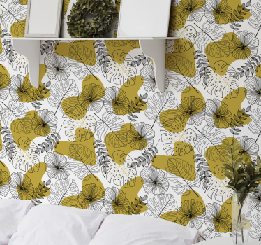 Papier peint chambre Feuilles tropicales dorées - TenStickers