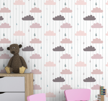 Papier peint chambre fille Nuages roses et gouttes de pluie - TenStickers