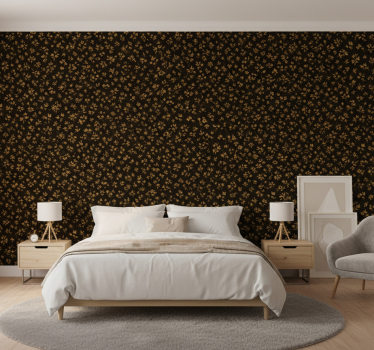 Papier peint chambre fond noir avec fleurs dorées - TenStickers