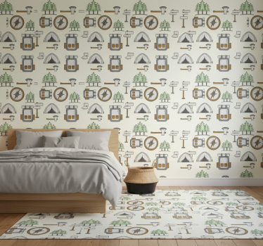 Papier peint chambre sac de camping, bol, boussole - TenStickers