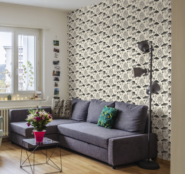 Papier peint beige croquis de champignons - TenStickers