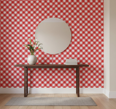 Papier peint couloir carrés rouges et blancs - TenStickers