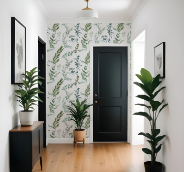 Papier peint couloir motif de feuilles vertes - TenStickers