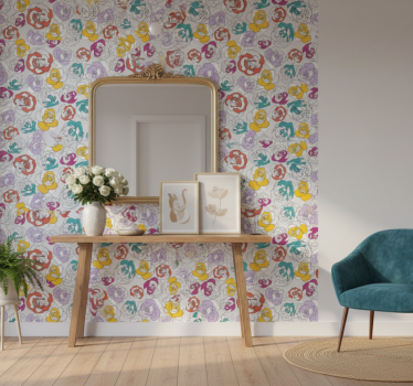 Papier peint couloir motif de roses colorées - TenStickers